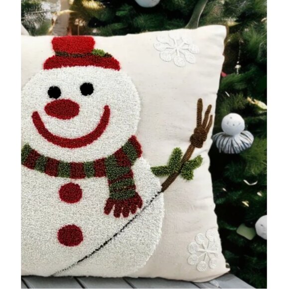 Snowman Pillow Cover Christmas Decor Embroidered Holiday Xmas Accent Throw Case - Picture 2 of 11